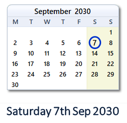 7 September 2030 calendar