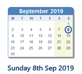 8 September 2019 calendar
