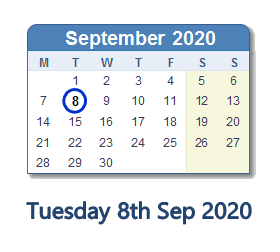 8 September 2020 calendar