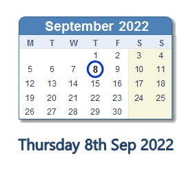 8 September 2022 calendar