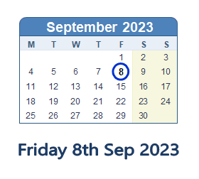 8 September 2023 calendar
