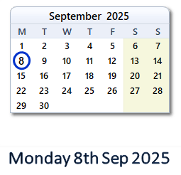 8 September 2025 calendar