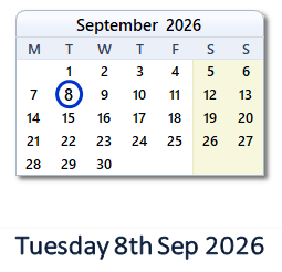8 September 2026 calendar