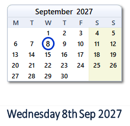 8 September 2027 calendar