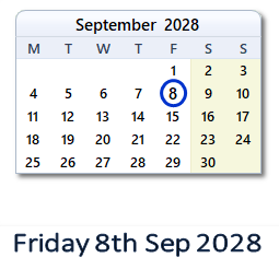 8 September 2028 calendar