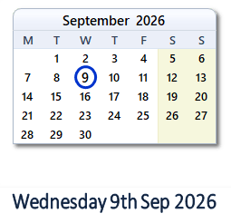 9 September 2026 calendar