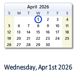 1 April 2026 calendar