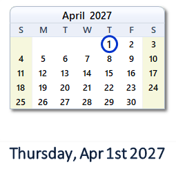 April 1, 2027 calendar