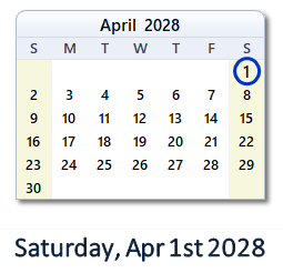 April 1, 2028 calendar