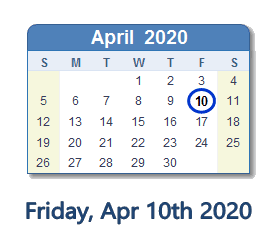 April 10, 2020 calendar