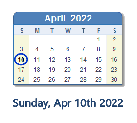 April 10, 2022 calendar