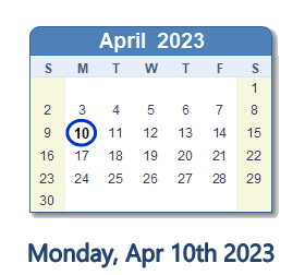 April 10, 2023 calendar