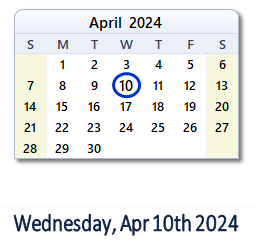 10 April 2024 calendar