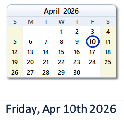 10 April 2026 calendar