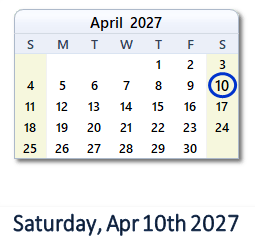 April 10, 2027 calendar