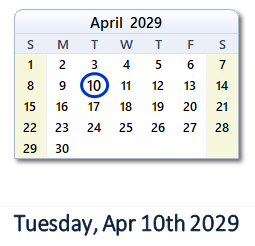 April 10, 2029 calendar
