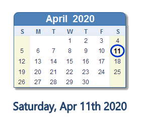 April 11, 2020 calendar