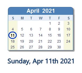 11 April 2021 calendar