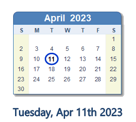April 11, 2023 calendar