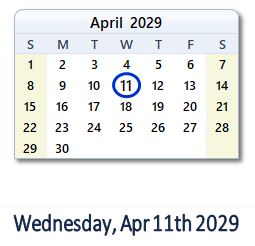 April 11, 2029 calendar