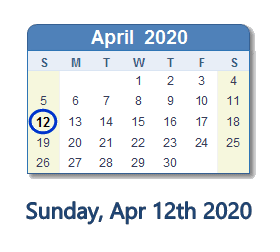April 12, 2020 calendar