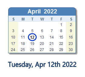 April 12, 2022 calendar