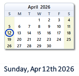12 April 2026 calendar
