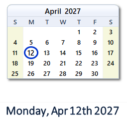 April 12, 2027 calendar