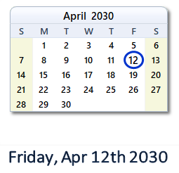 April 12, 2030 calendar