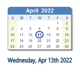 April 13, 2022 calendar