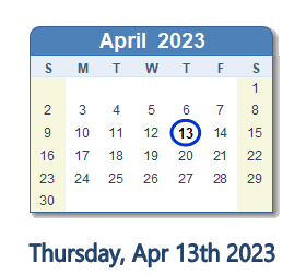 April 13, 2023 calendar