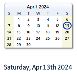April 13, 2024 calendar
