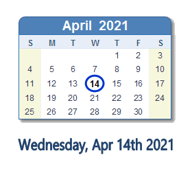 14 April 2021 calendar