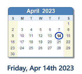 April 14, 2023 calendar