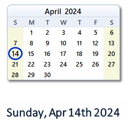 14 April 2024 calendar