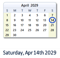 April 14, 2029 calendar