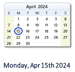 April 15, 2024 calendar