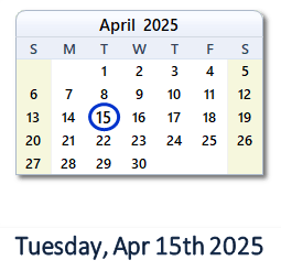 April 15, 2025 calendar