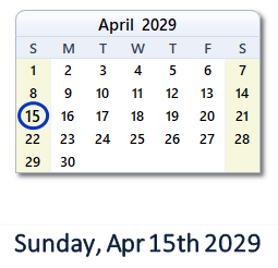 April 15, 2029 calendar