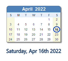 April 16, 2022 calendar