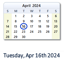 16 April 2024 calendar
