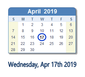 April 17, 2019 calendar