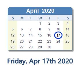 April 17, 2020 calendar