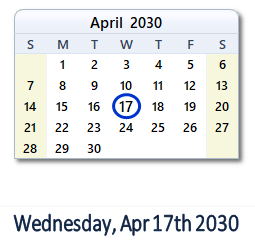April 17, 2030 calendar