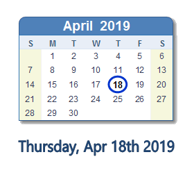 April 18, 2019 calendar