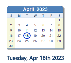 April 18, 2023 calendar