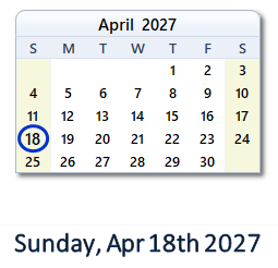 18 April 2027 calendar