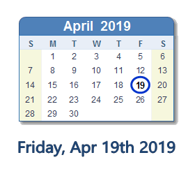 April 19, 2019 calendar
