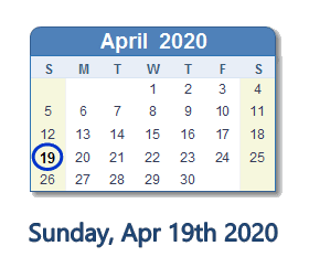 April 19, 2020 calendar