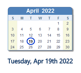 April 19, 2022 calendar